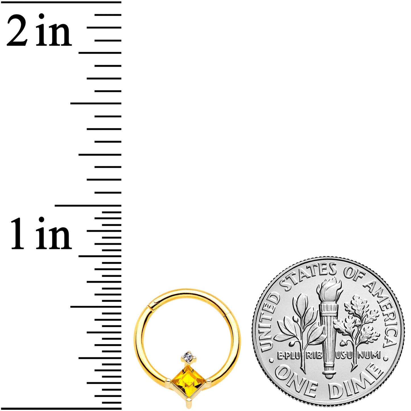 16G 3/8 Yellow Clear Gem Gold Tone Rhombus Septum Ring