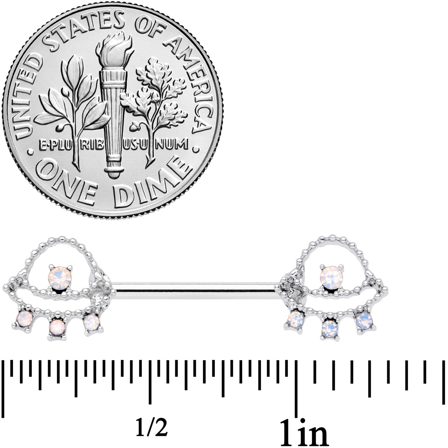 14G 9/16 White Faux Opal UFO Barbell Nipple Ring Set