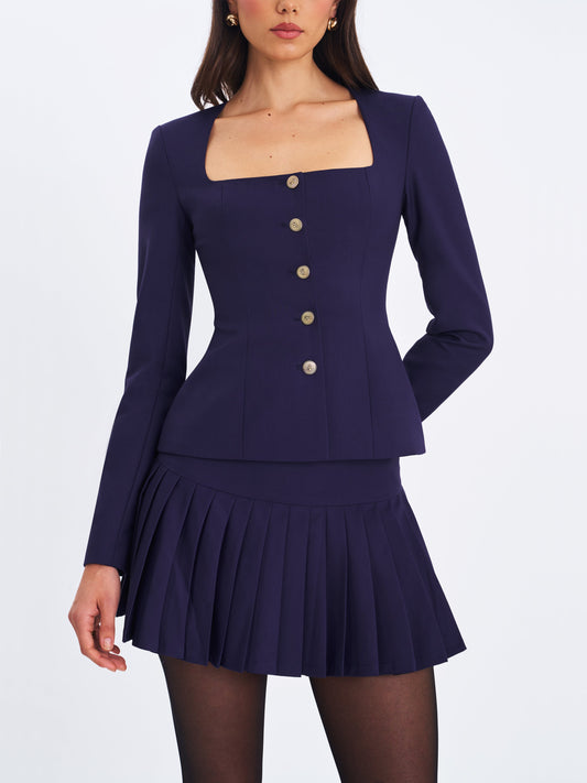 Skyla Indigo Square Neckline Peplum Blazer