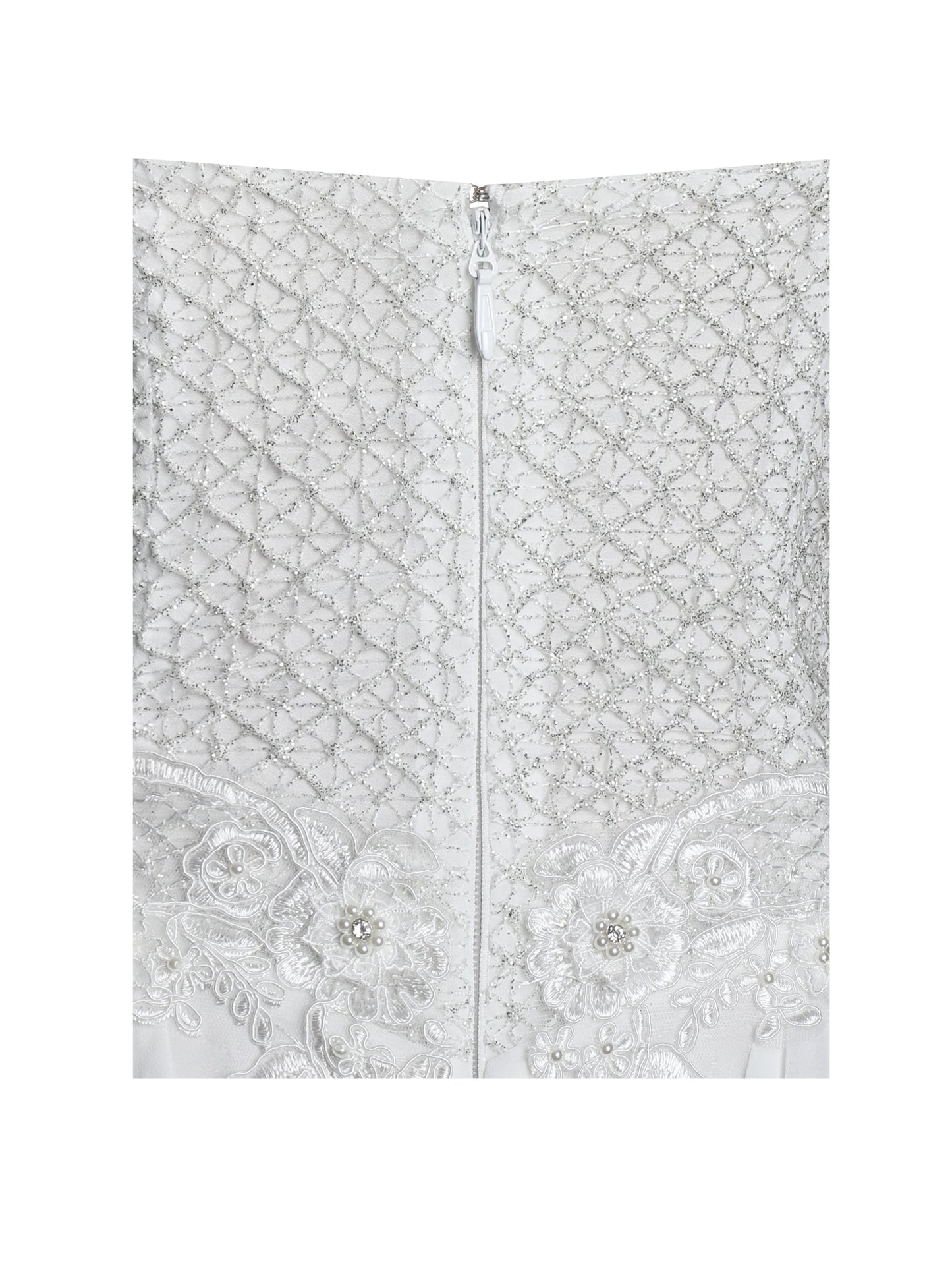 Fabiola Lace Trim Silver Net Top Mini Flare Chiffon Dress