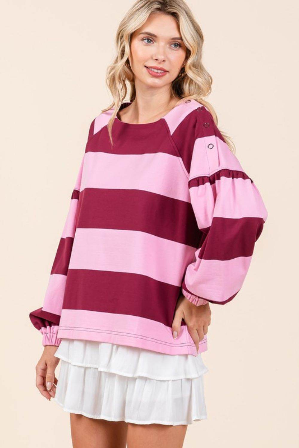 Mittoshop Striped Snap Shoulder Long Sleeve T-Shirt