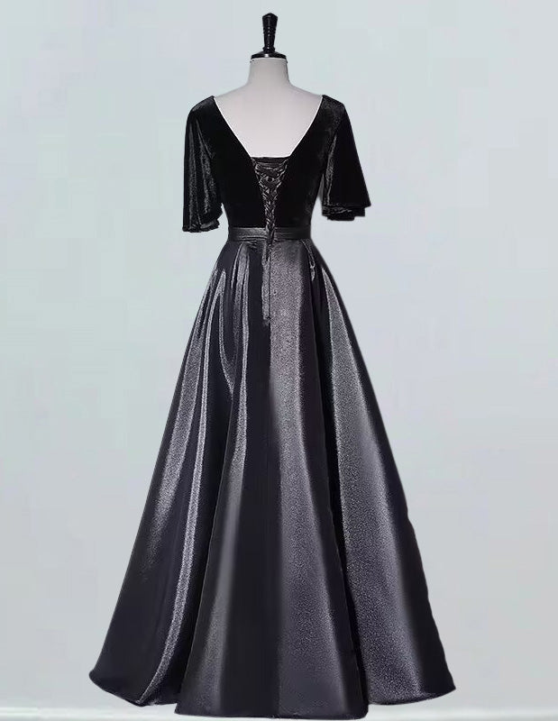 Velvet V-Neck Evening Gown | Beaded Prom & Bridesmaid Dress | Elegant Formal Attire