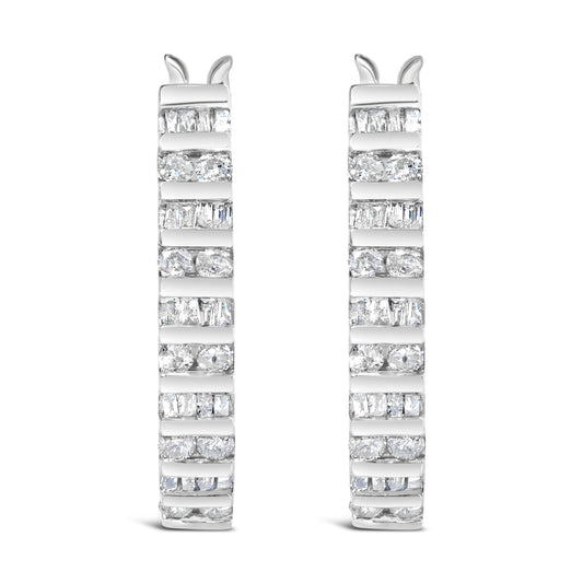 10K White Gold 1.0 Cttw Alternating Diamond "U" Hoop Earrings (I-J Color, I2-I3 Clarity)