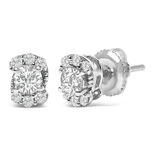 Sterling Silver 1/3 Cttw Lab Grown Diamond Halo Swirl Stud Earrings