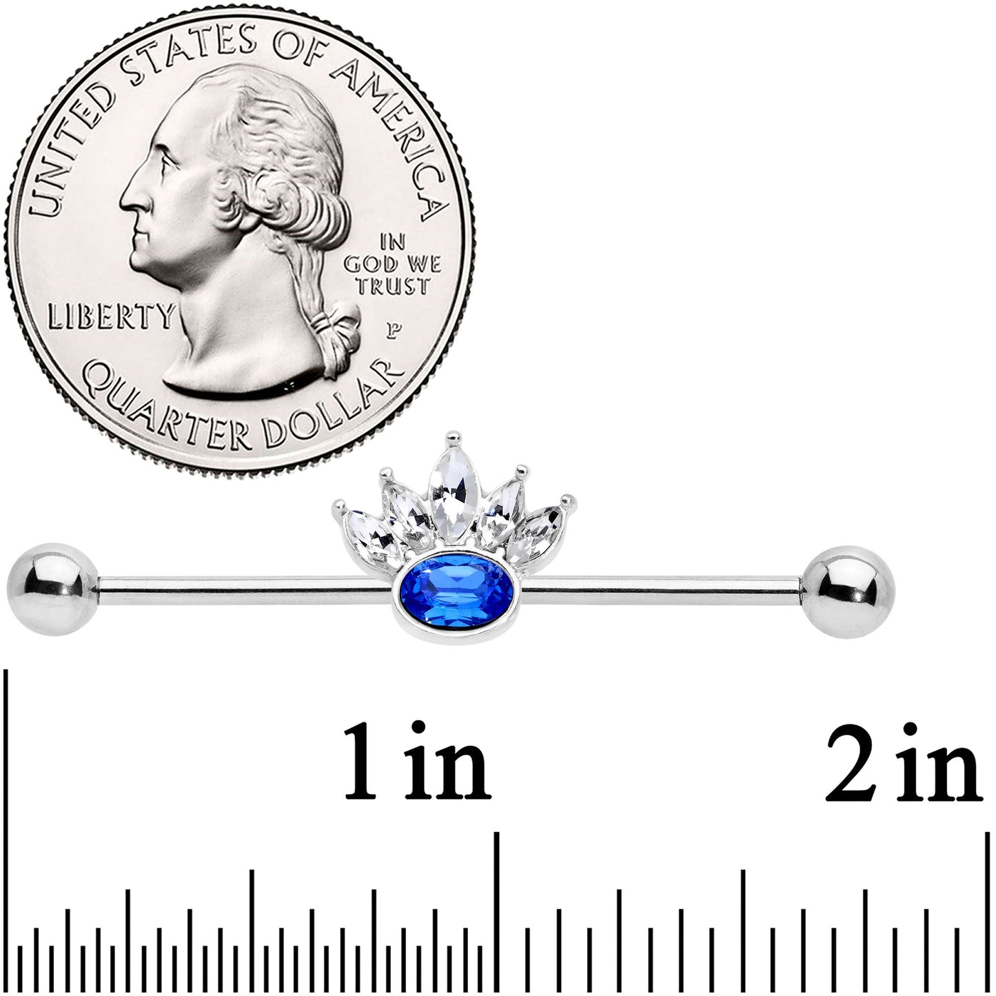 14G Clear Blue Gem Crown Industrial Barbell 38mm