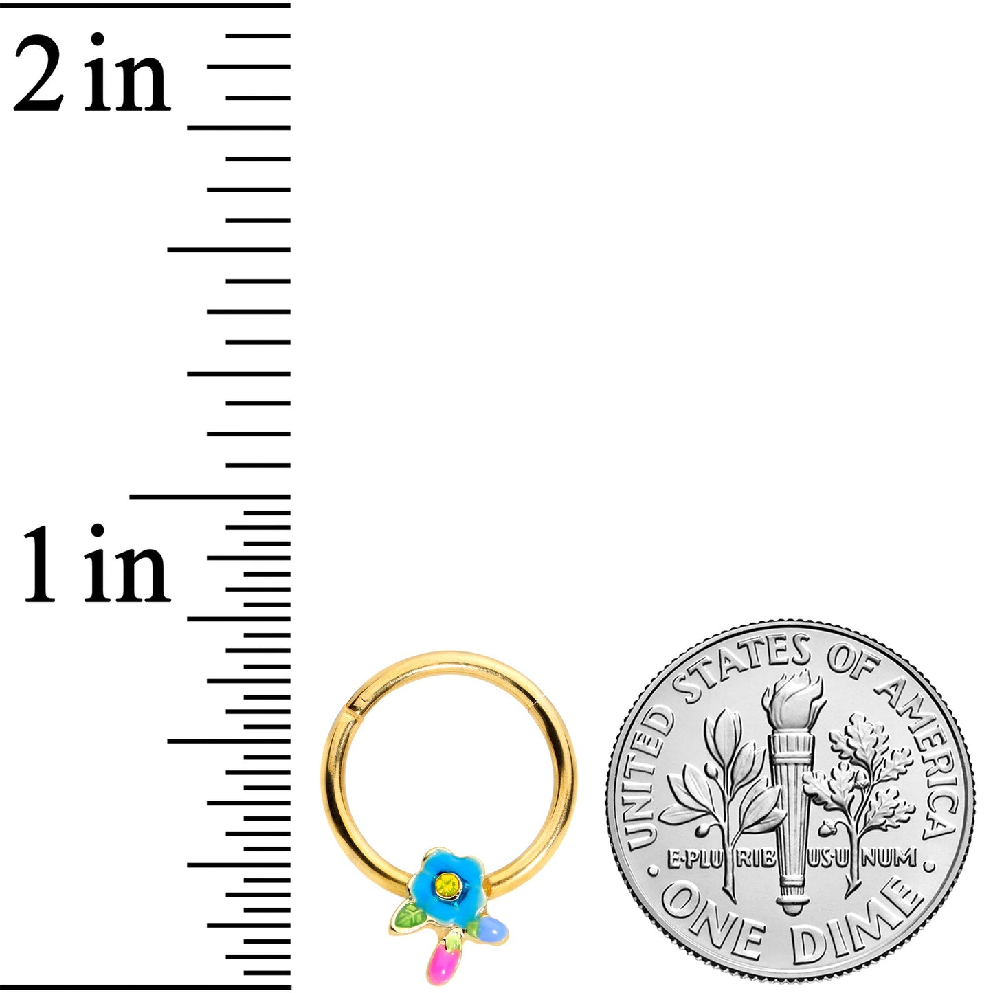 16G 3/8 Yellow Gem Gold Tone Neon Flower Hinged Segment Ring