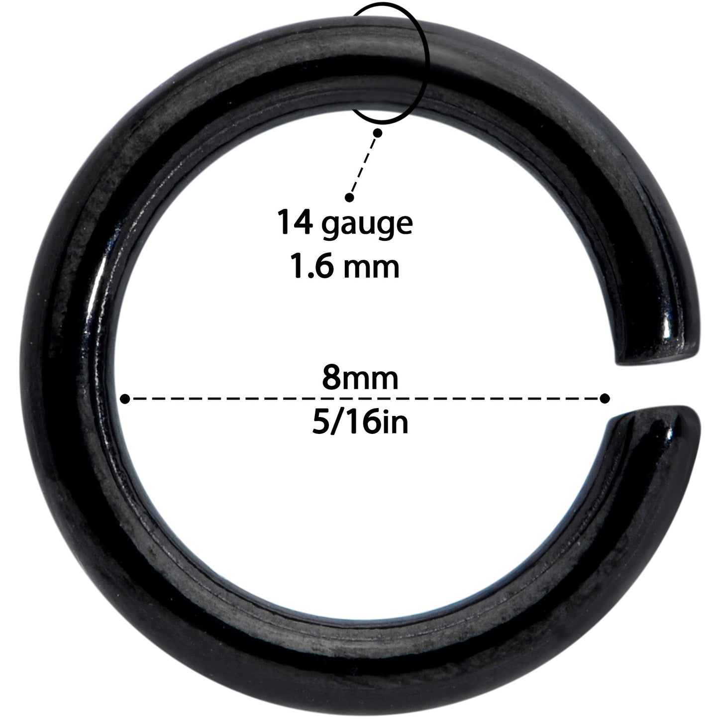 14G 5/16 Steel Black Anodized Seamless Cartilage Ring Set of 12