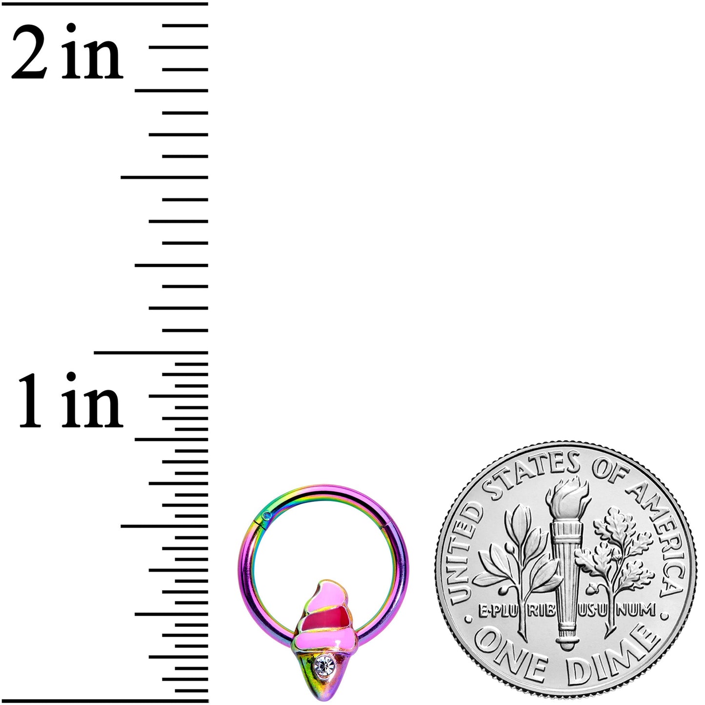 16G 3/8 Clear Gem Rainbow Ice Cream Cone Hinged Segment Ring