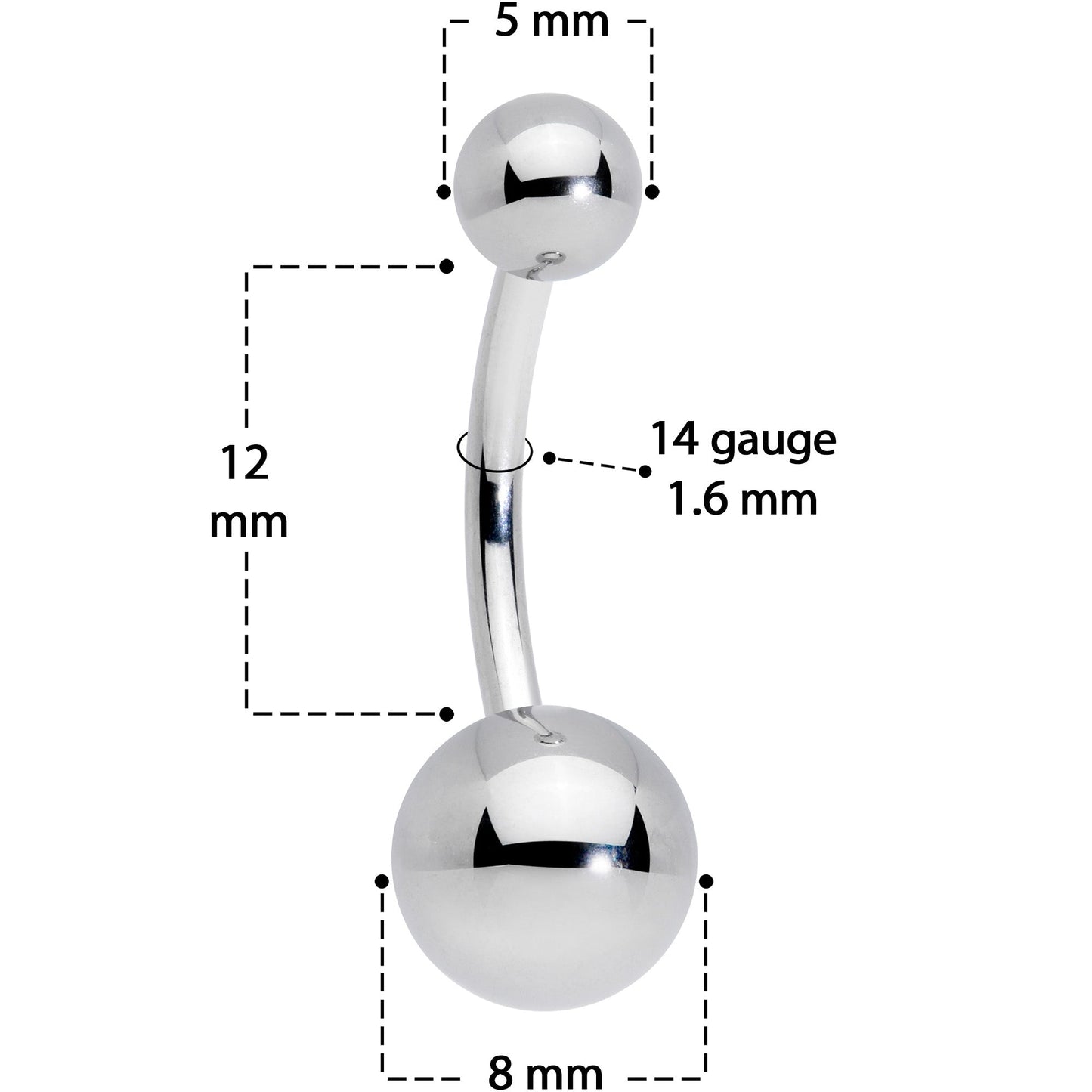 14G 7/16 Grade 23 Titanium Belly Ring Curved Barbell