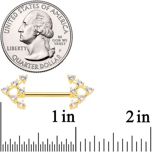14G 9/16 Clear Gem Gold Tone Arrow Barbell Nipple Ring Set
