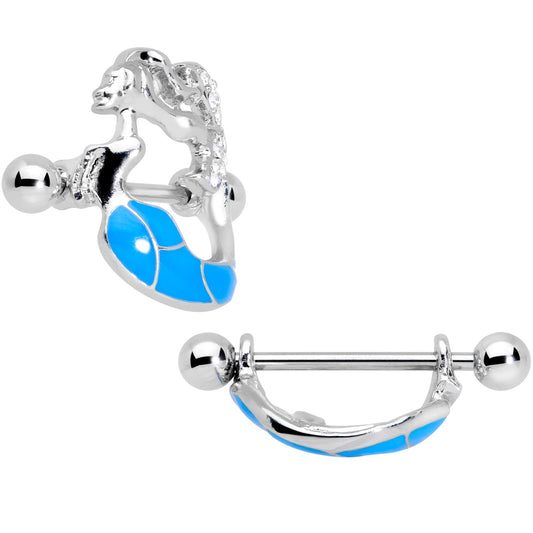 14G 9/16 Clear Gem Blue Mermaid Nipple Shield Set