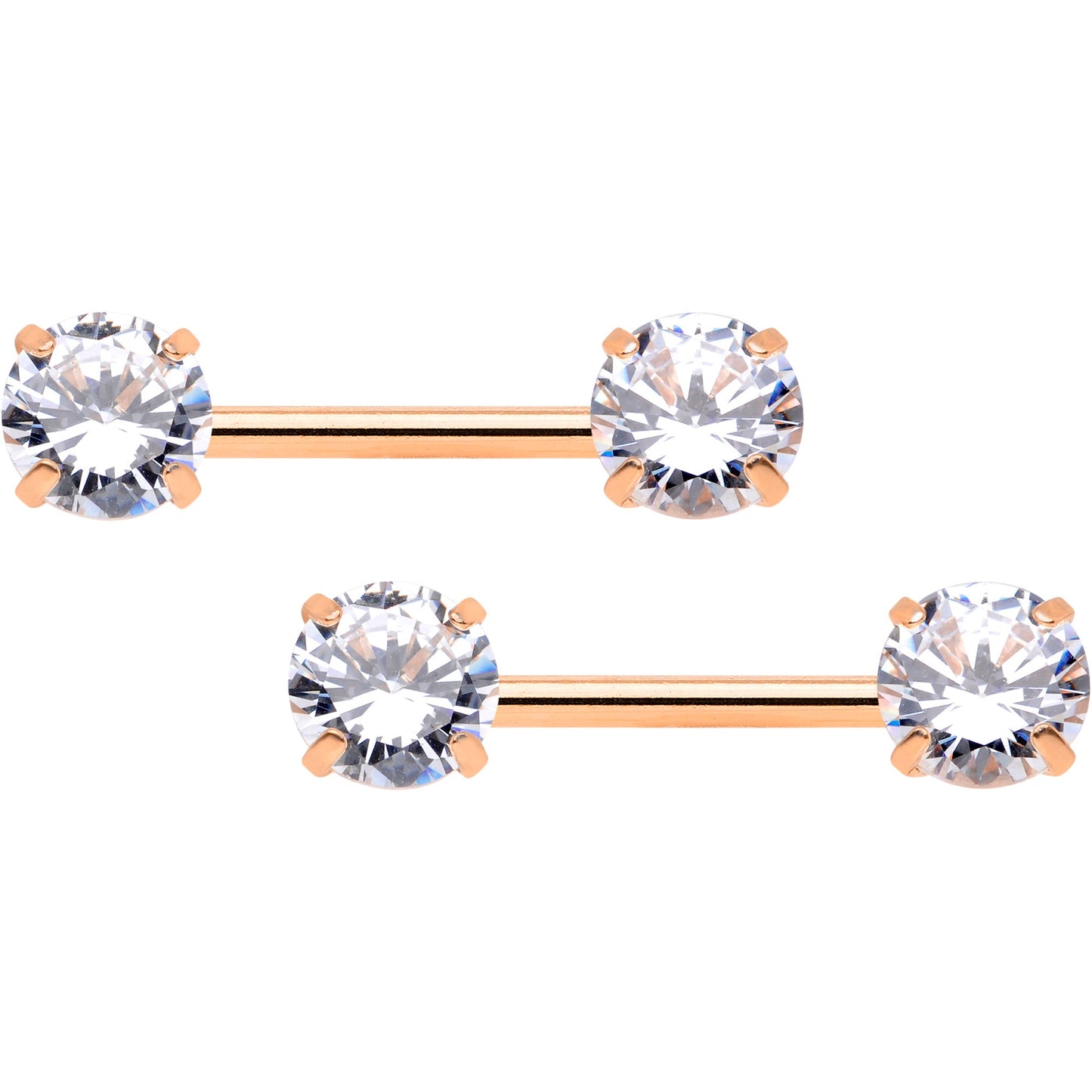 14G 1/2 Clear CZ Gem Rose Gold Tone Threadless Nipple Ring Set