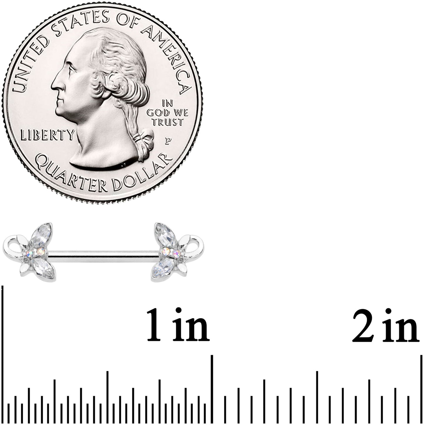 14G 1/2 Clear Aurora Gem Loop Butterfly Barbell Nipple Ring Set