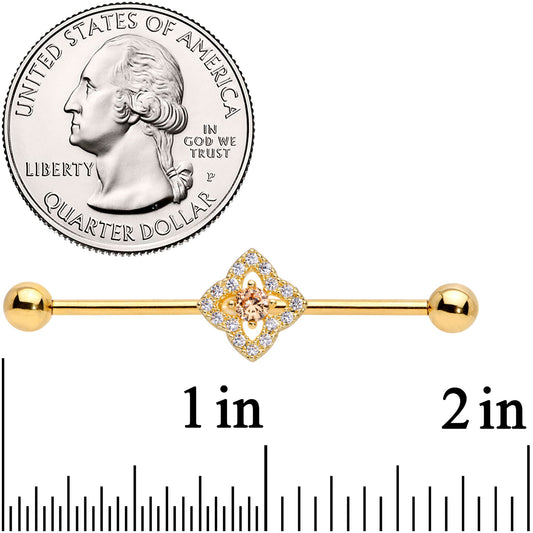 14G Clear CZ Gem Gold Tone Rhombus Royale Industrial Barbell 38mm