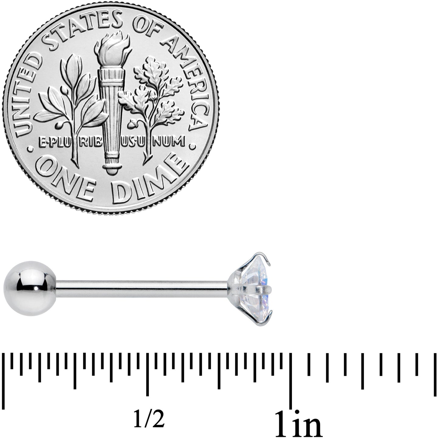 Aurora CZ Gem Round Top Barbell Tongue Ring