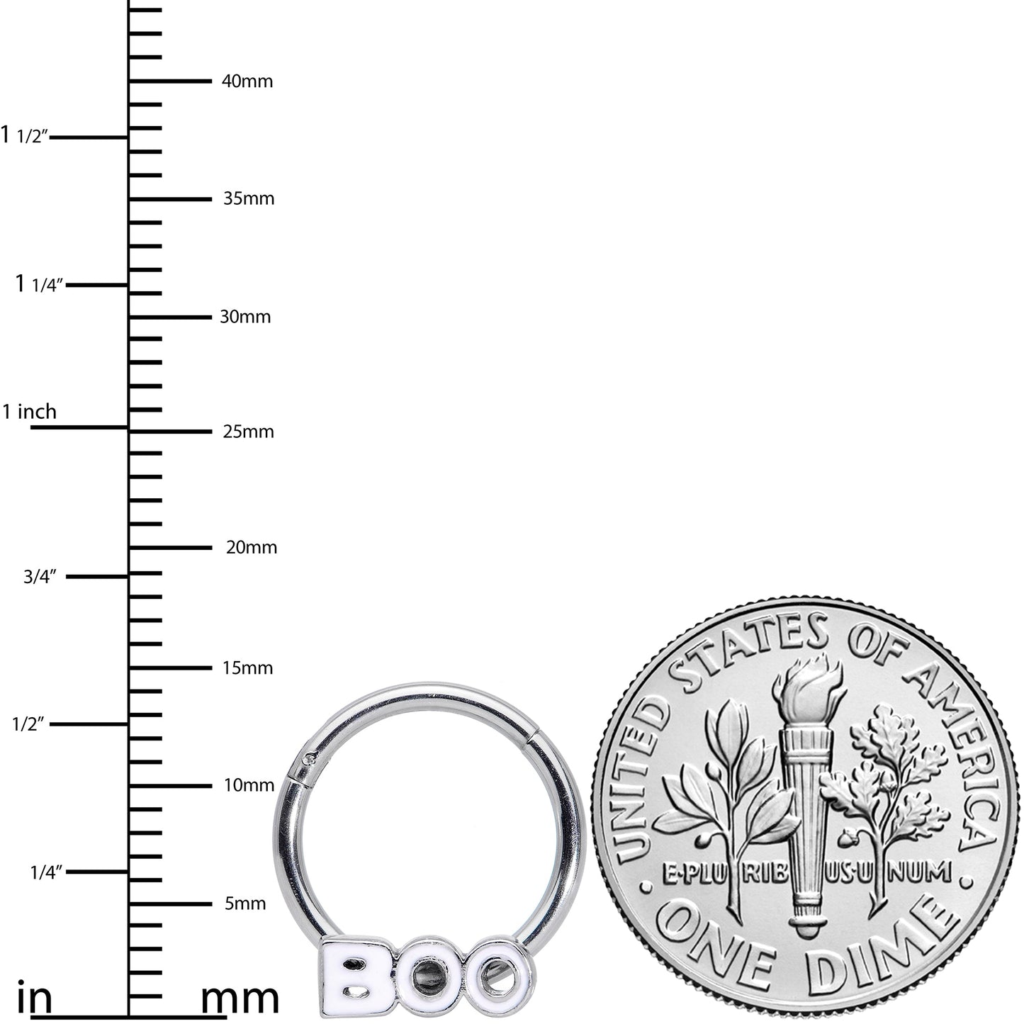 16G 3/8 White Boo Halloween Hinged Segment Ring