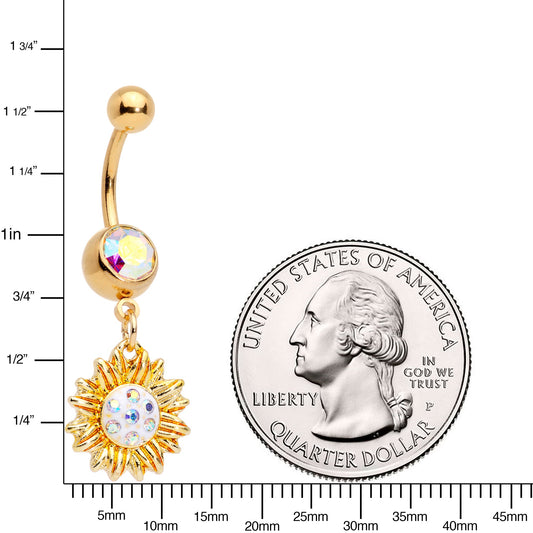 Aurora Gem Gold Tone Scintillating Sunflower Dangle Belly Ring