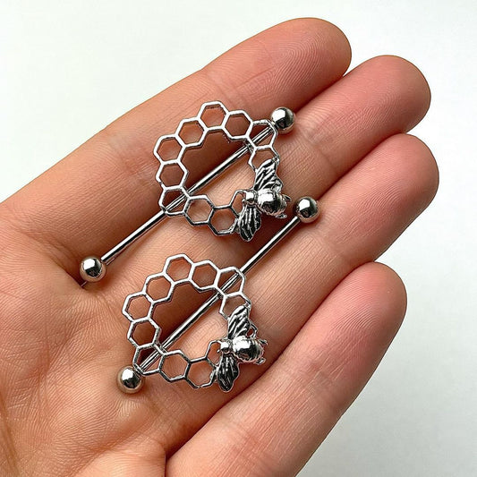 14G 1/2 Bee Hive Bee Nipple Shield Set