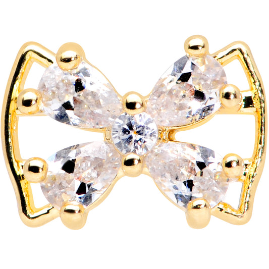 16G 1/4 Clear CZ Gem Gold Tone Beauty Bow Cartilage Tragus
