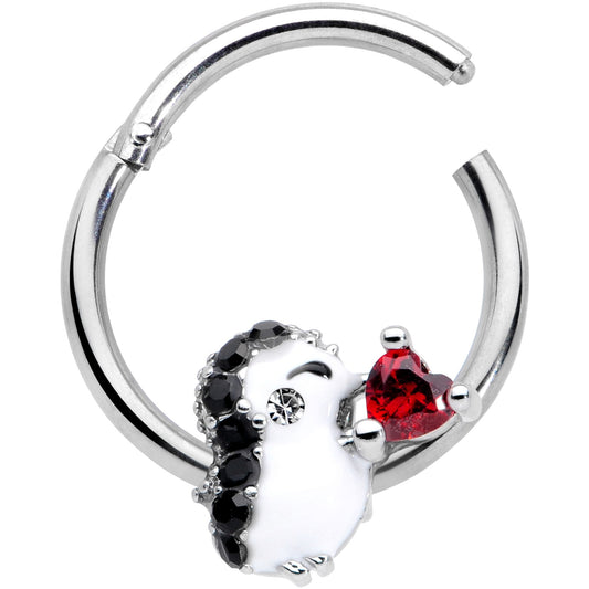 16G 3/8 Red Gem Penguin Heart Valentines Day Hinged Segment Ring