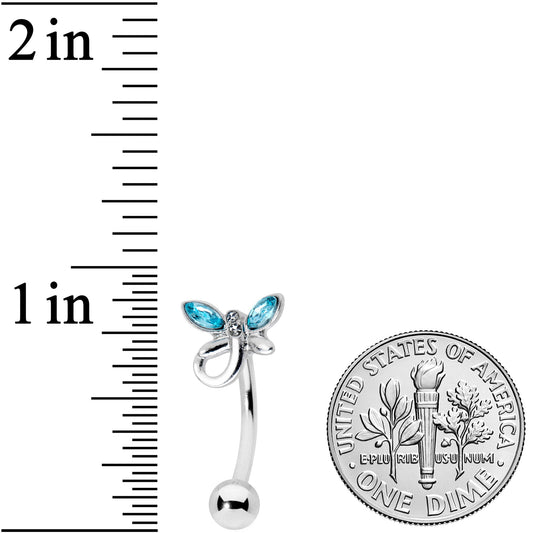 Blue Clear Gem Loop Butterfly Top Mount Belly Ring