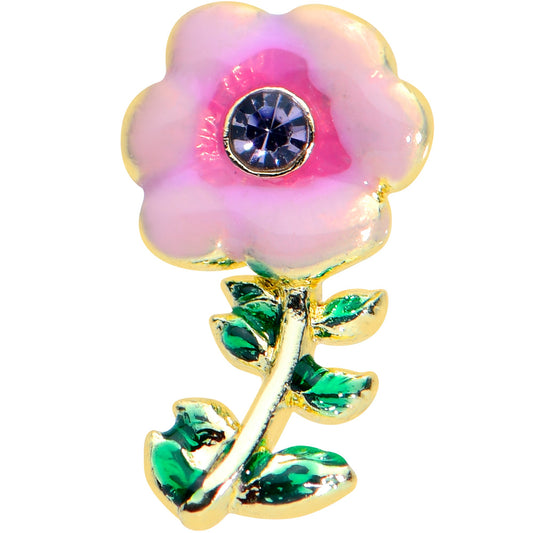 16G 1/4 Purple Gem Gold Tone Pink Flower Cartilage Tragus Earring