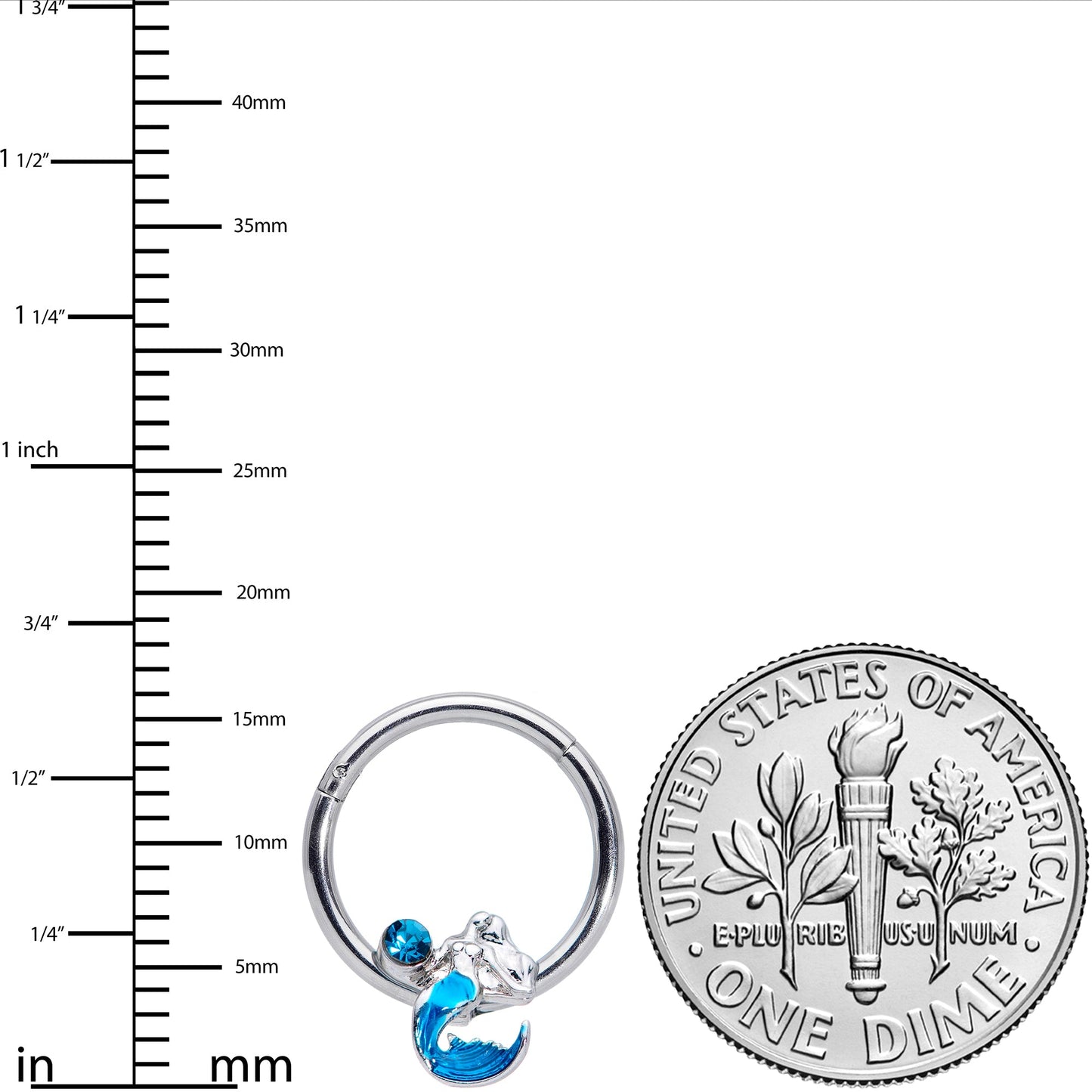 16G 3/8 Aqua Gem Blue Mermaid Hinged Segment Ring