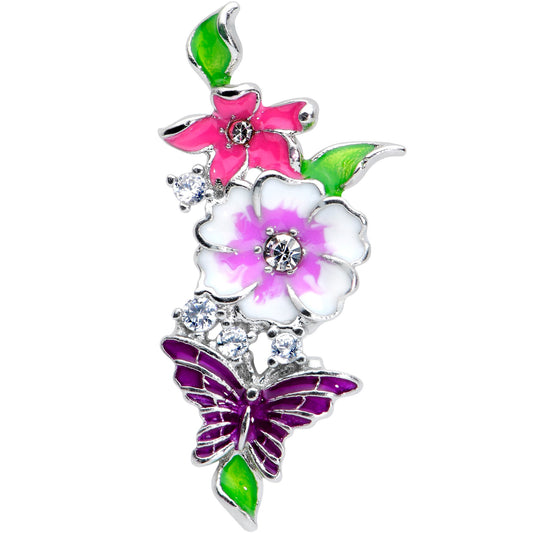 16G 1/4 Clear CZ Gem Flower Purple Butterfly Cartilage Tragus