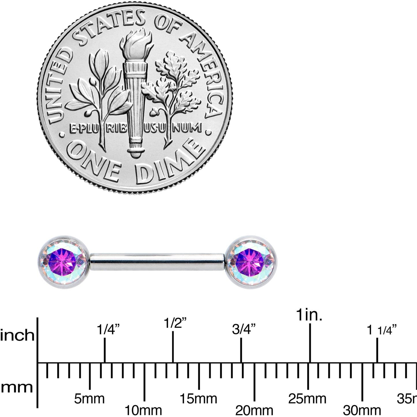 14G 1/2 Aurora CZ Gem G23 Titanium Threadless Nipple Ring Set