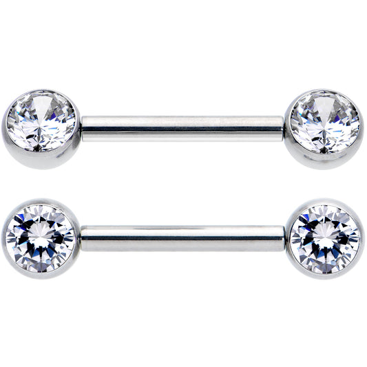 14G 1/2 Clear CZ Gem G23 Titanium Threadless Nipple Ring Set