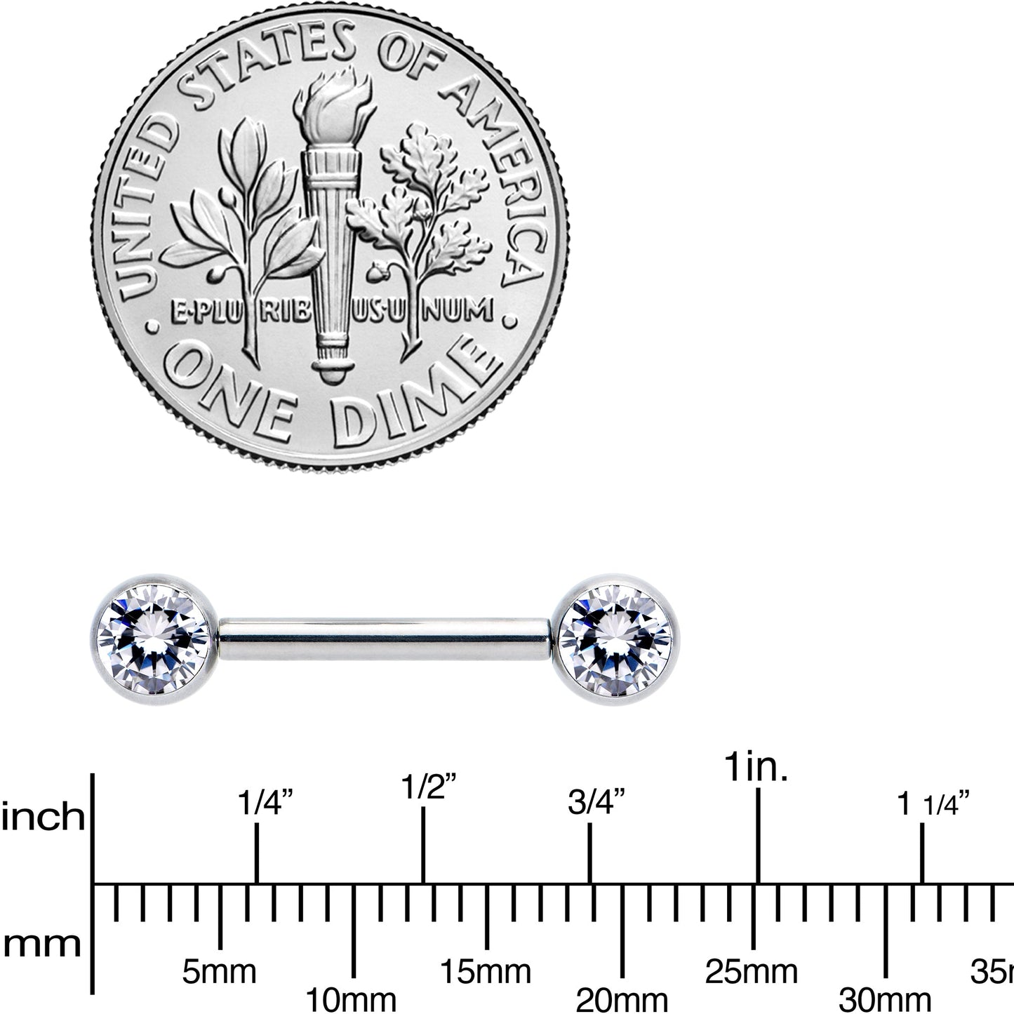 14G 1/2 Clear CZ Gem G23 Titanium Threadless Nipple Ring Set