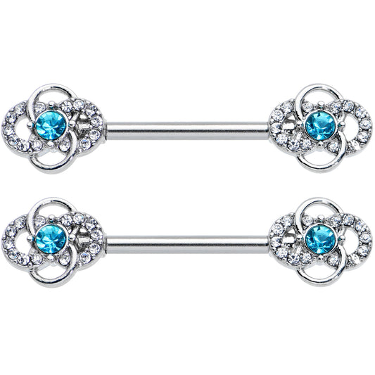 14G 9/16 Clear Blue Gem Celtic Knots Barbell Nipple Ring Set