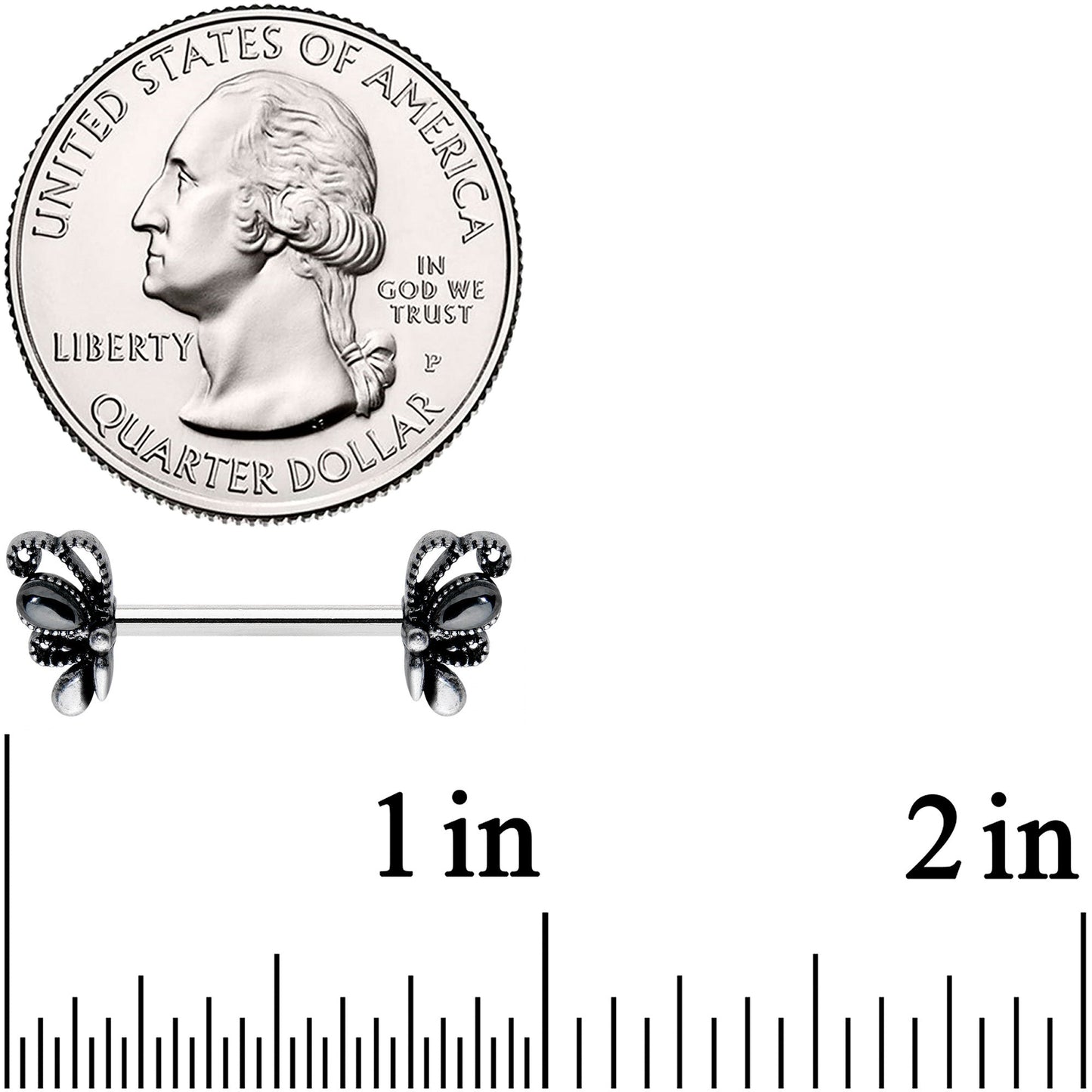 14G 1/2 Black Gem Abstract Bow Barbell Nipple Ring Set