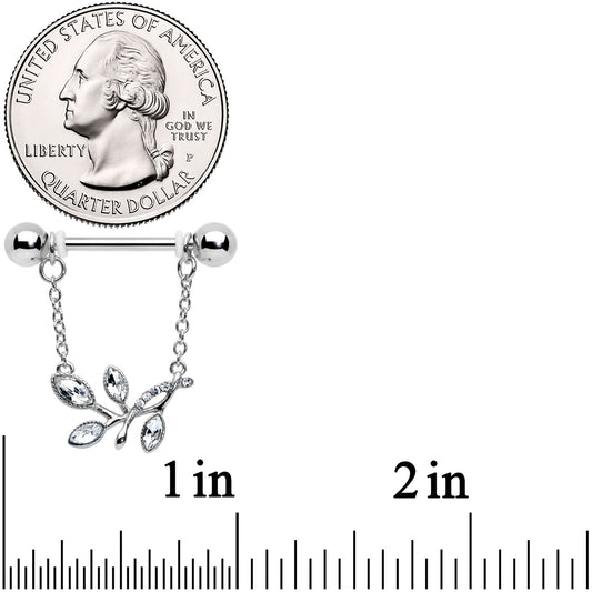 14G 9/16 Clear Gem Leaves of Love Chain Dangle Nipple Ring Set