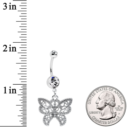 Clear CZ Gem Ultra Luxe Butterfly Dangle Belly Ring
