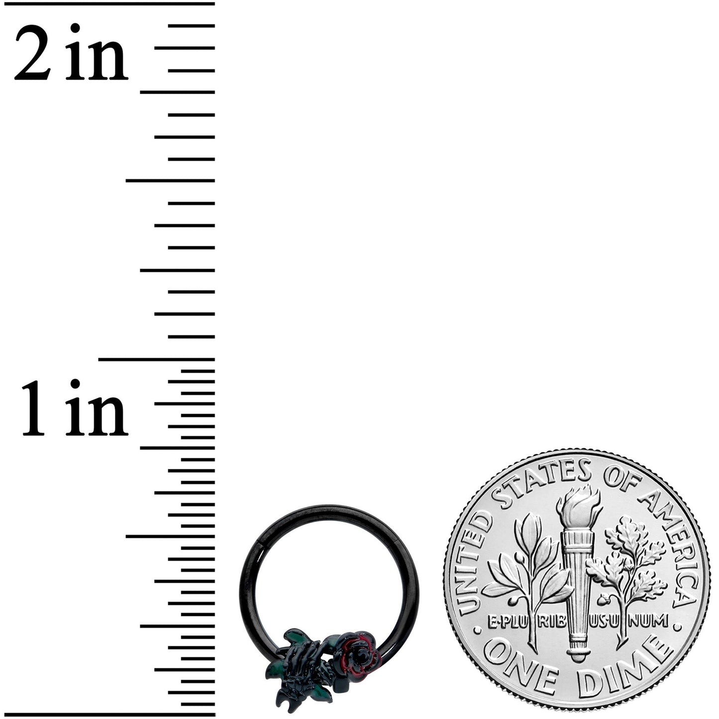 16G 3/8 Black Skeleton Flower Halloween Hinged Circular Ring