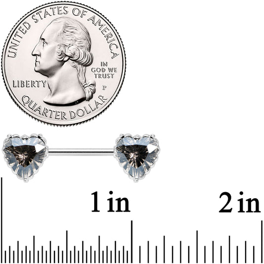 14G 9/16 Grey CZ Gem Heart Valentines Day Nipple Ring Set