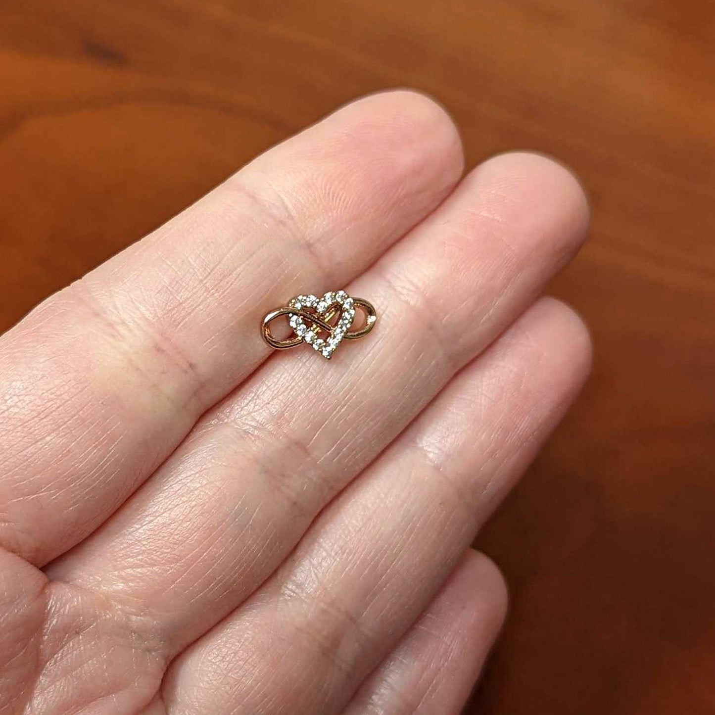 16G 5/16 Clear CZ Gem Rose Gold Hue Infinity Heart Labret Tragus