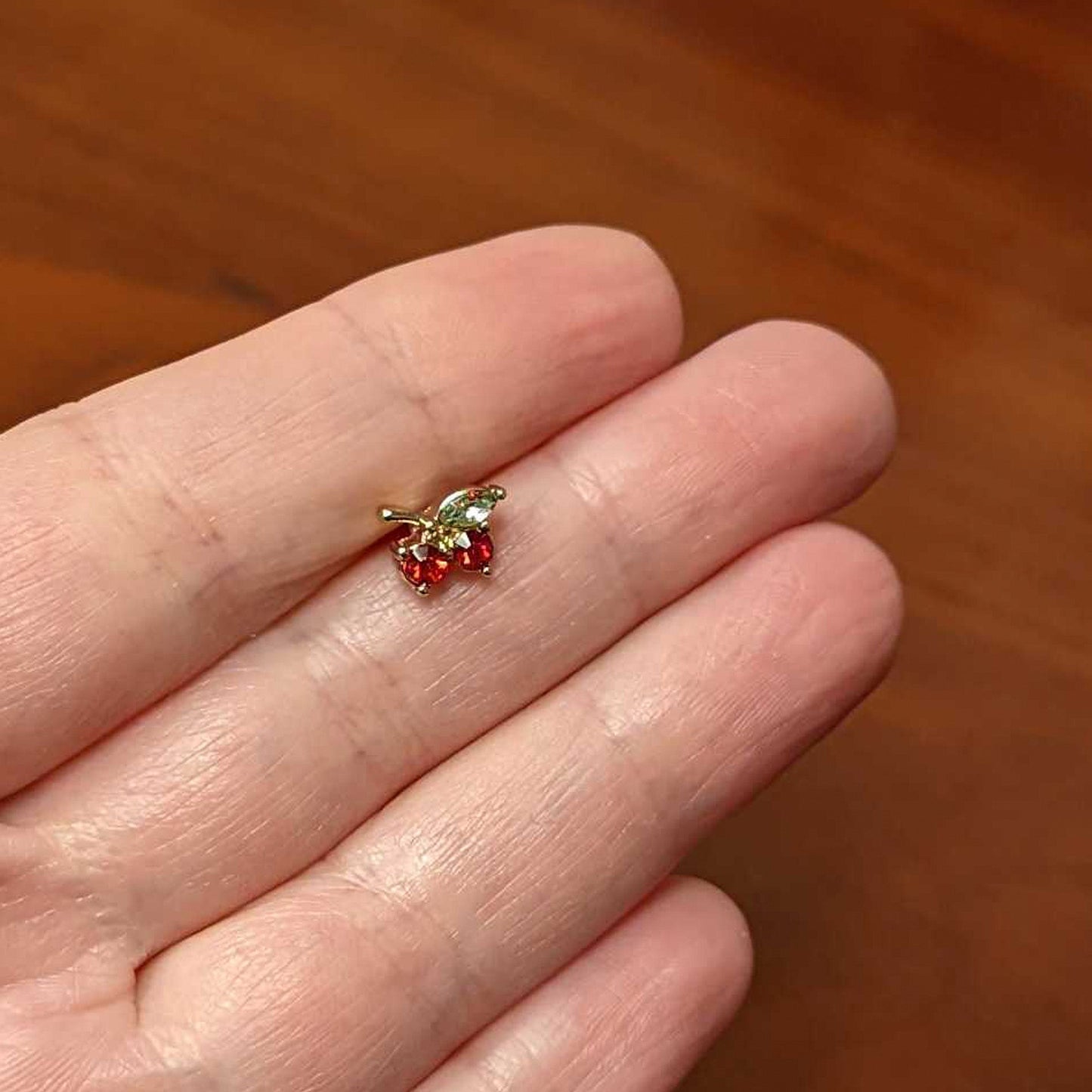 16G 1/4 Red Gem Gold Tone Tasty Cherry Fruit Labret Monroe Tragus