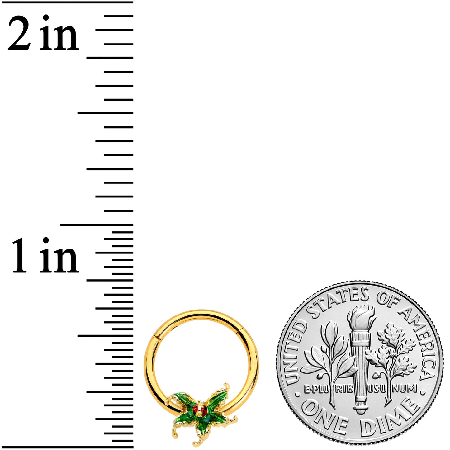 16G 3/8 Gold Tone Tiny Ladybug Leaves Hinged Segment Ring