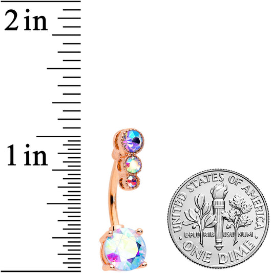 Aurora CZ Gem Rose Gold Tone Triple Drop Round Belly Ring