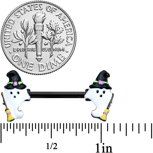 14G 9/16 Black Witch Ghosts Halloween Barbell Nipple Ring Set