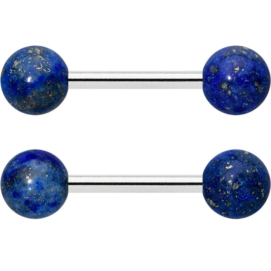 14G 1/2 Elegant Blue Agate Barbell Nipple Ring Set