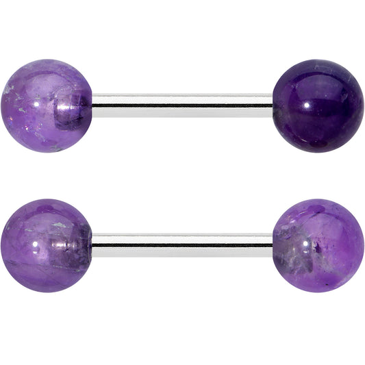 14G 1/2 Elegant Purple Amethyst Barbell Nipple Ring Set