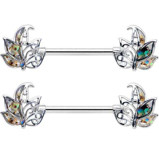 14G 9/16 Multicolor Openwork Autumn Leaf Barbell Nipple Ring Set
