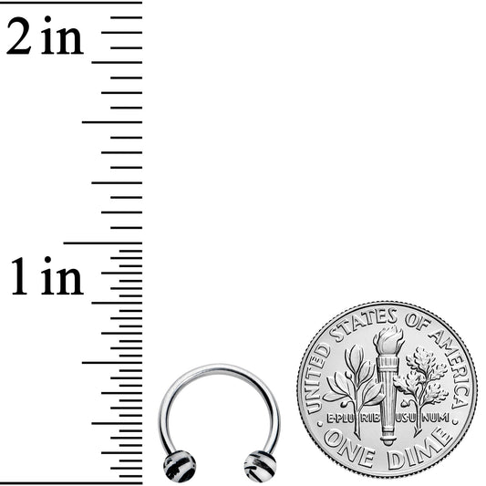 16G 3/8 Matte Grey Zebra Stripe Ends Horseshoe Circular Barbell