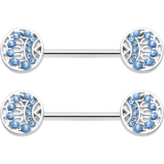 14G 1/2 Blue Gem Geometric Blues Barbell Nipple Ring Set