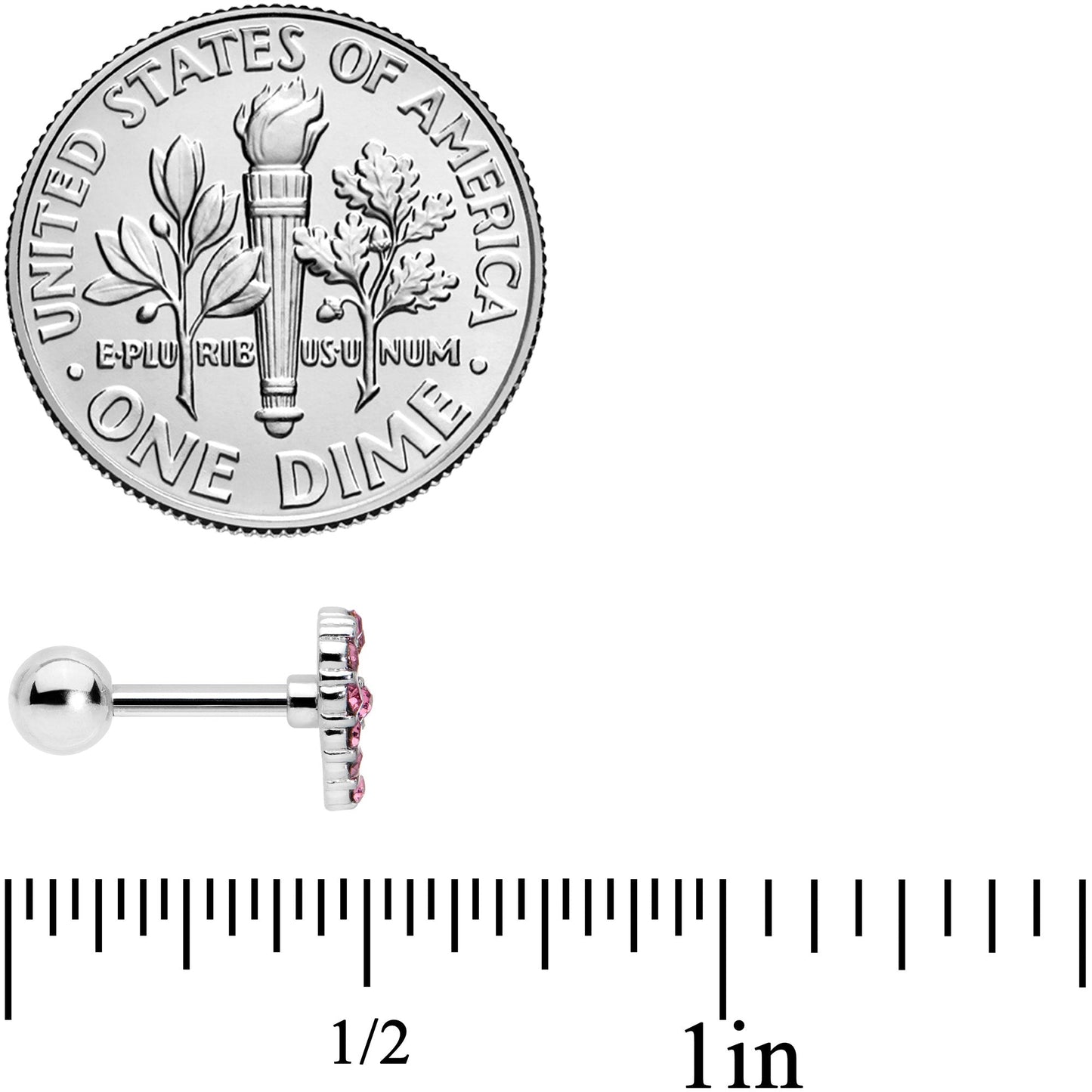 16G 1/4 Pink Gem Floral Hollow Heart Cartilage Tragus Earring