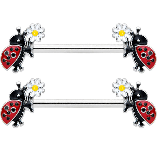 14G 1/2 Ladybug Daisy Flower Barbell Nipple Ring Set
