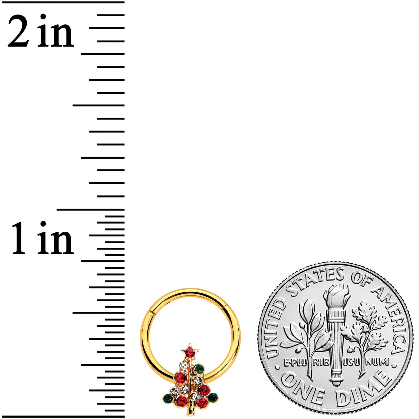 16G 3/8 Dazzline Gem Gold Tone Christmas Tree Hinged Segment Ring